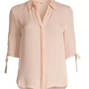 L'AGENCE Isa Shirred Sleeve Silk Blouse Peachy Pink Size M